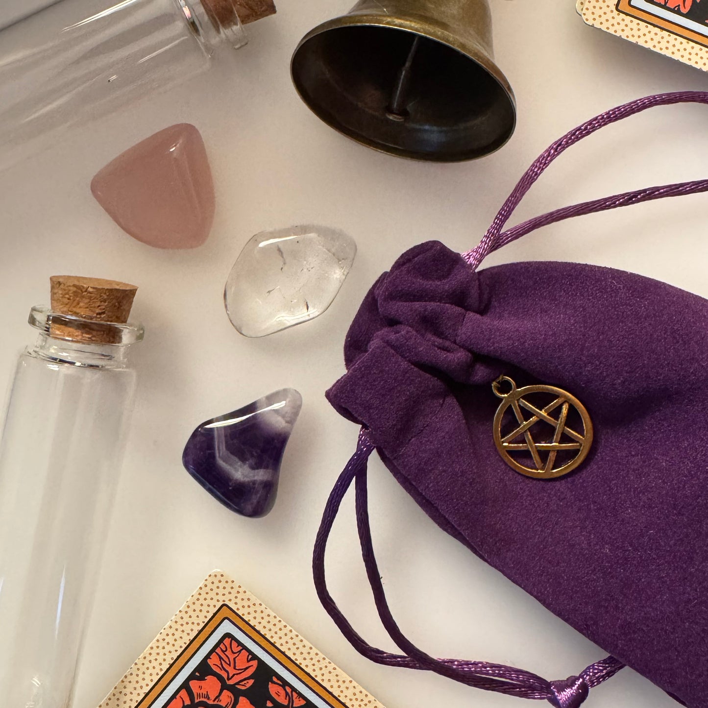Beginner Witch Crystals Pouch | Amethyst, Rose Quartz, Clear Quartz